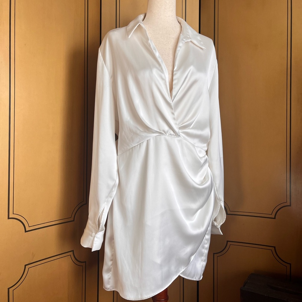 White satin mini dress with twist detail by Zara